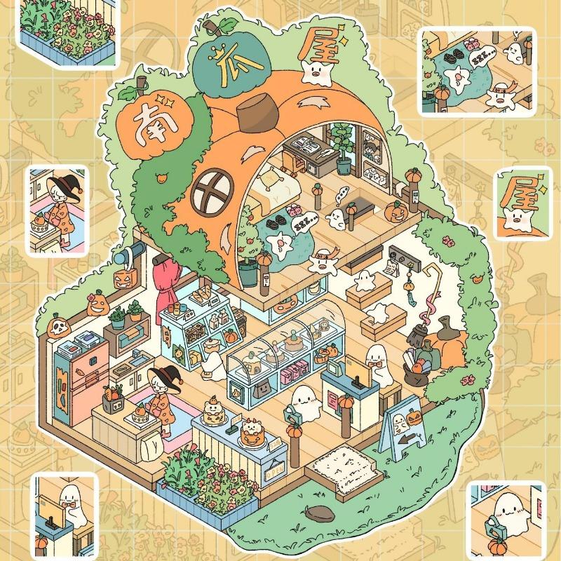 Cartoon Miniature Scene 3D Stickers Retro DIY PET Landscape Stickers Decompression Korean Stationery Scrapbooking Posters