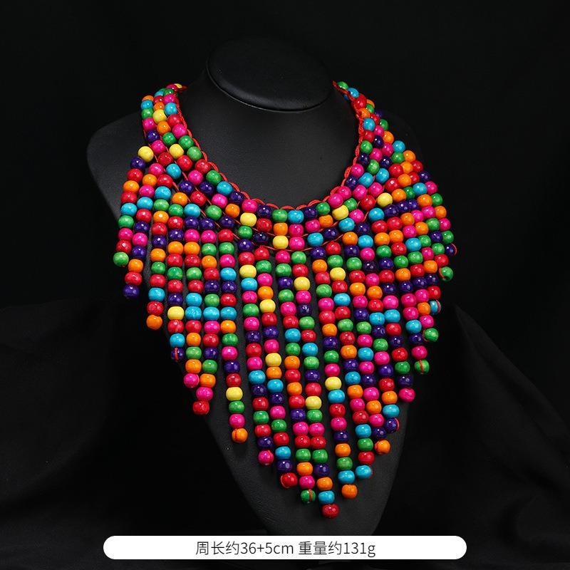 Handmade super exaggerated bohemian wood bead necklace music festival stage catwalk retro personalized vacation accessories