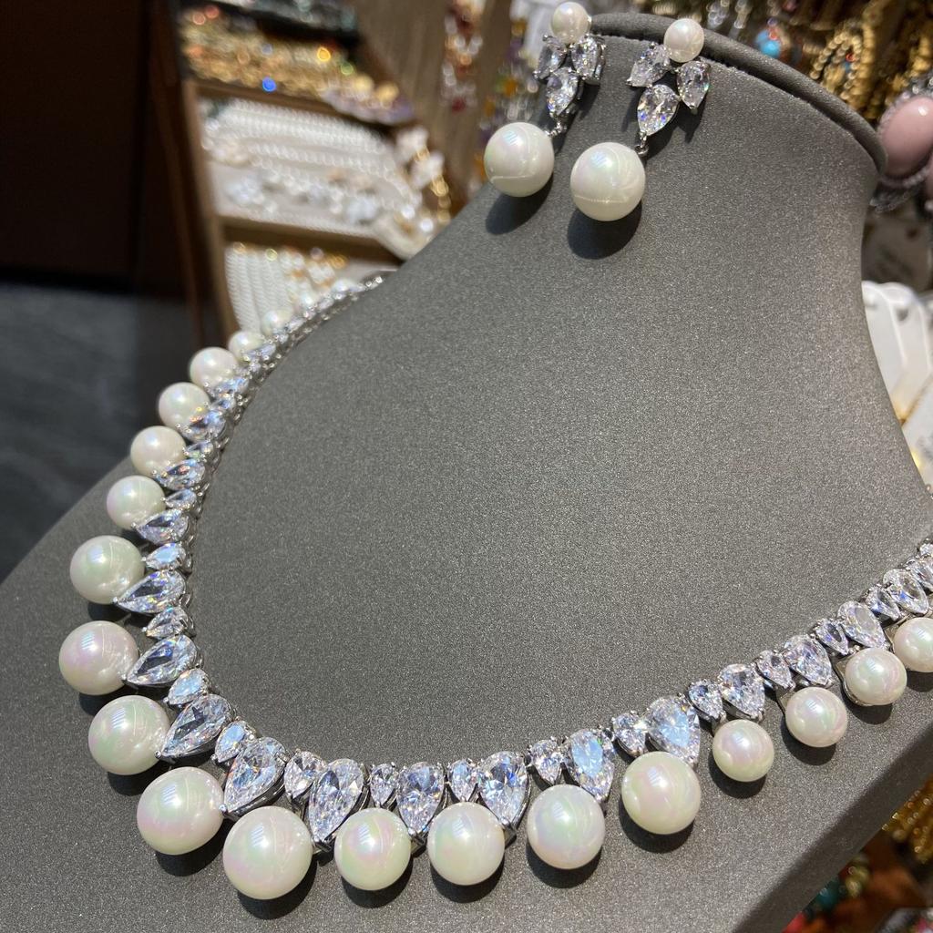 Accessories Zircon Earrings Necklace Set High-End Dinner Luxury Bridal Wedding Jewelry