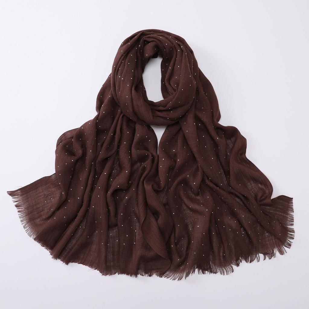 Soft Versatile Solid Bamboo Yarn Scarf With Star Rhinestone For Women