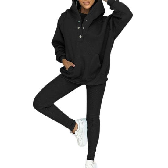 

3 Pcs/Set Fall Winter Hoodie Vest Pants Set Hooded Long Sleeve Thick L чорний
