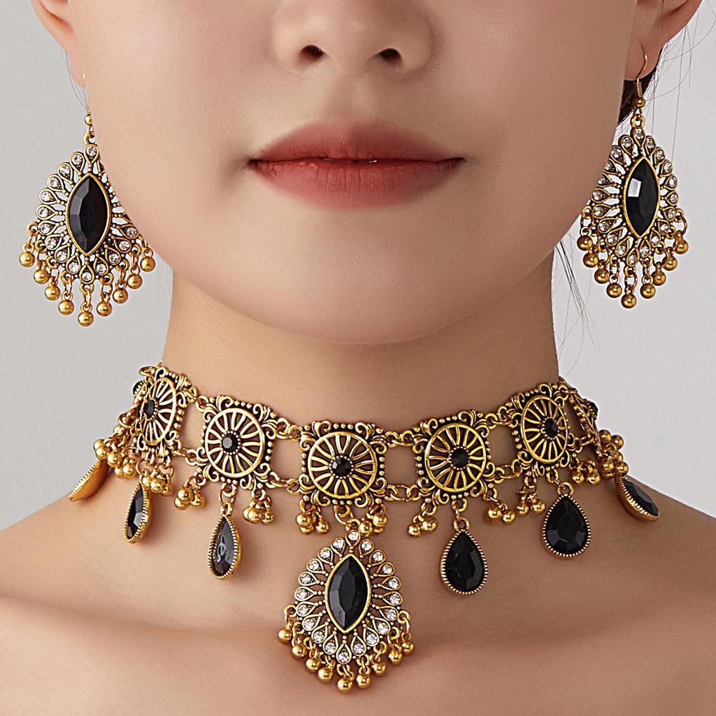 Indian Ethnic Style Gemstone Beaded Jewelry Set - Necklace & Earrings