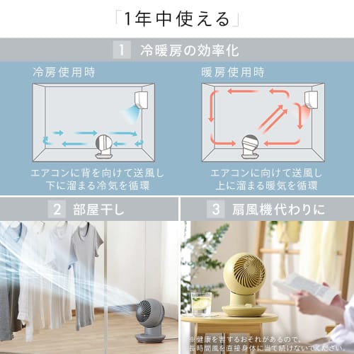 Iris Ohyama Circulator Mini Fan, 8 Tatami Mats, Left and Right Swing, Quiet, 3 Levels of Air Volume Adjustment, Powerful, Downward Air Blower, Compact