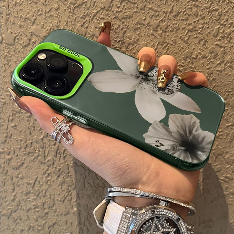 Luxury Black White Floral Pattern Phone Case For iPhone 17 Air 16 15 14 Pro Max 12 13 16 Plus Color Silver Electroplating Cover