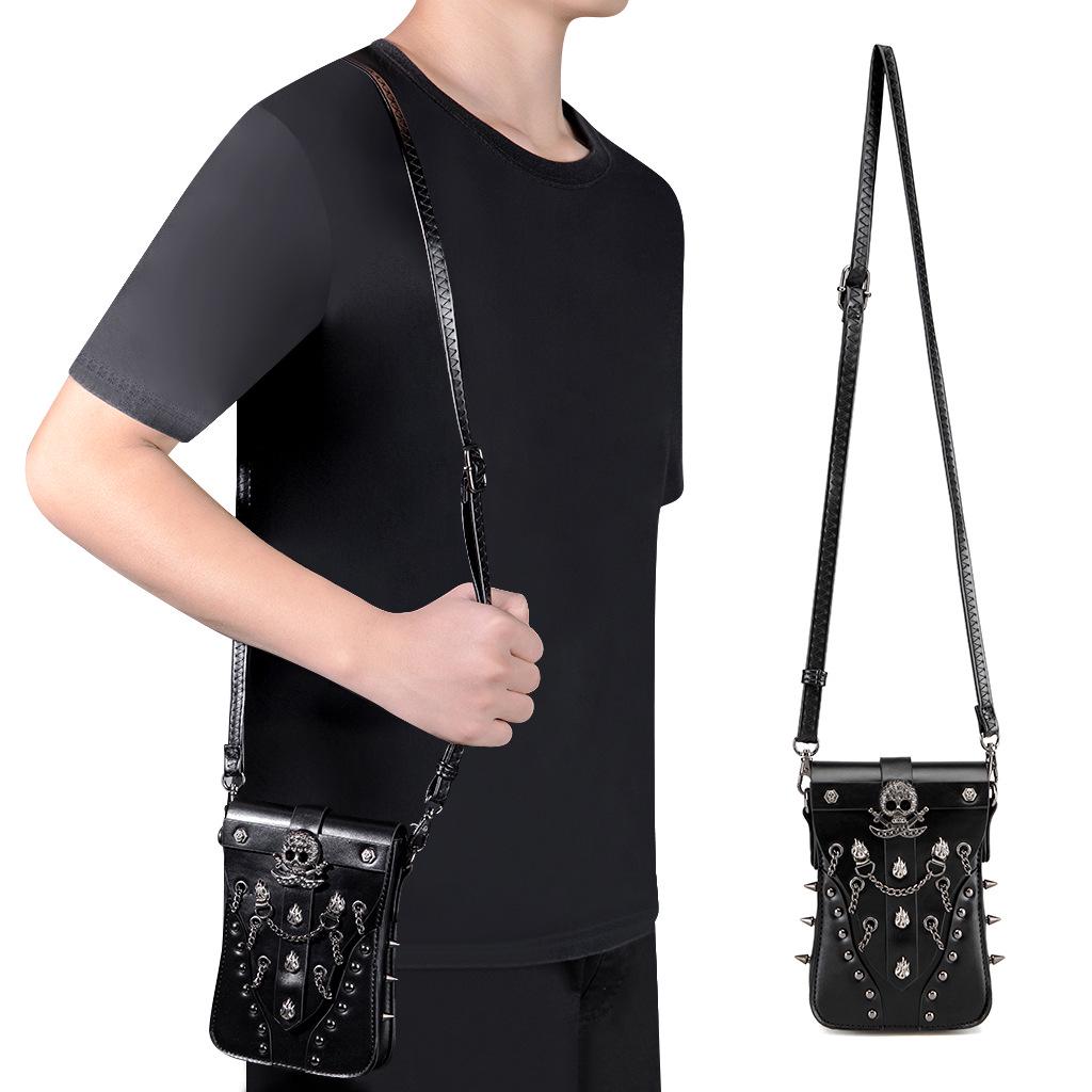 European & American Punk Rivet PU Leather Crossbody Bag with Chain