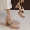 Fashion High Heel Single Shoes Summer New Square Head Shallow Mouth Waterproof Table Cover Foot Non-slip Wear Thick Heel Shoes