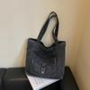 Casual Denim Tote Bag for Women Large Capacity Shoulder Handbag with Front Pocket