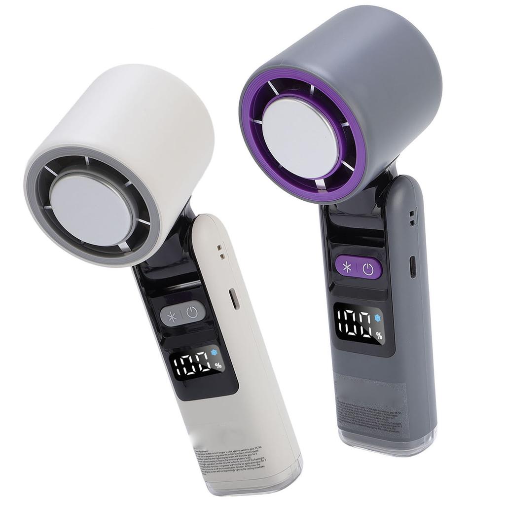 Handheld Fan Digital Display High Speed Turbine Ice Cooling Fan Foldable Fan with Light for Travel O