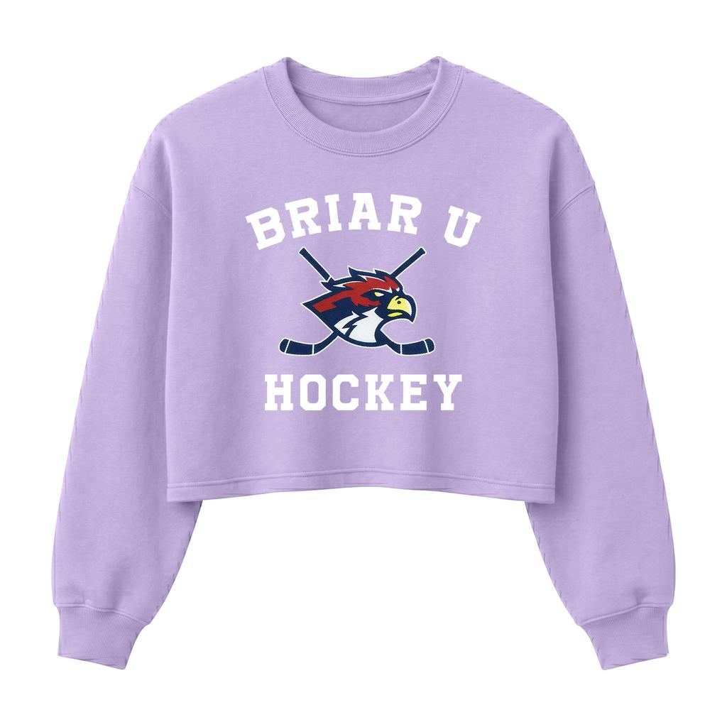 Crew Neck Cropped Sweatshirt Briar U Hockey Graphic Print Long Sleeve Pullover Casual Fit Lightweight Fabric