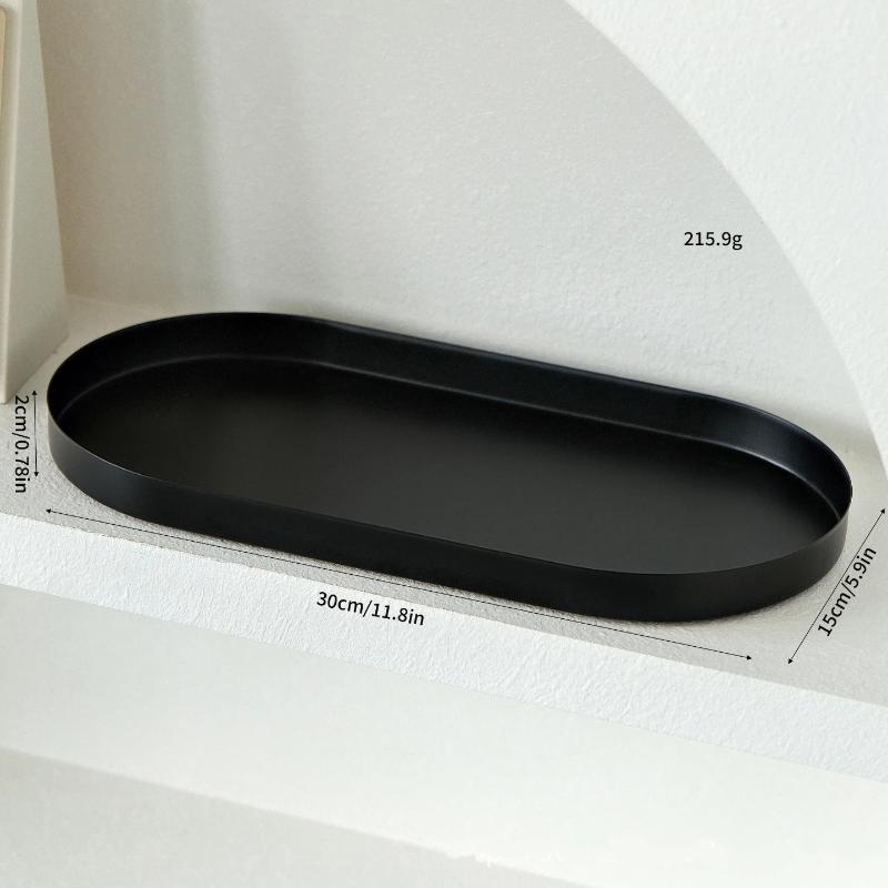 Oval Long Metal Storage Tray Matte Cream Decorative Organizer Plate for Bathroom Vanity Jewelry Cosmetic Holder