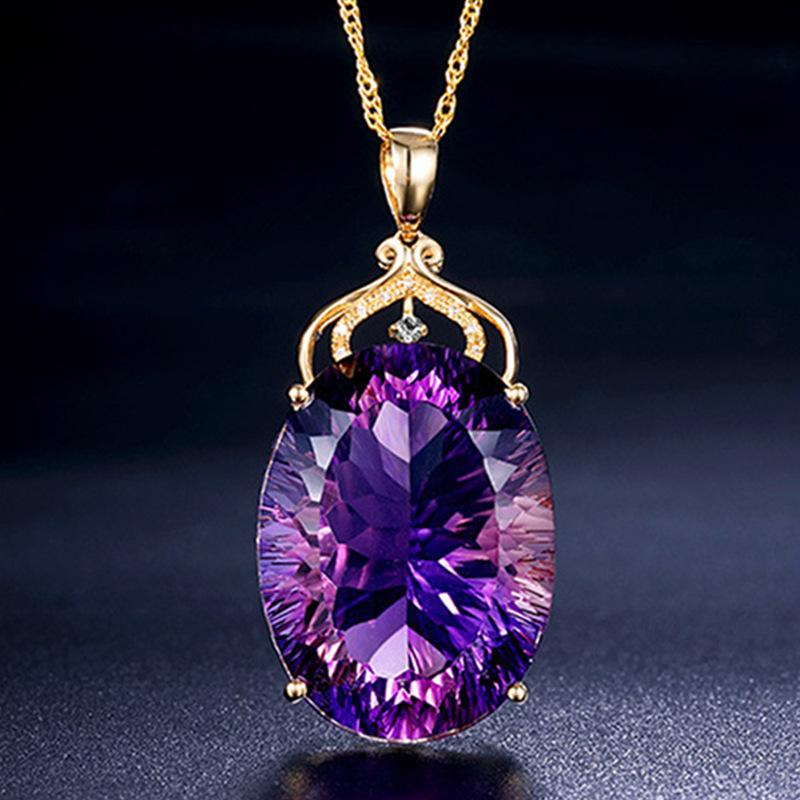 Fashion Purple Quartz Pendant Necklace, Imitation Purple Amethyst Necklace фиолетовый