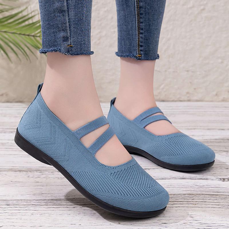 Damen atmungsaktive Strick-Sneaker lässige Ballerinas Mary Janes leichte Mesh-Damen-Kleid-Flats Schuhe Schuhwerk Sommer