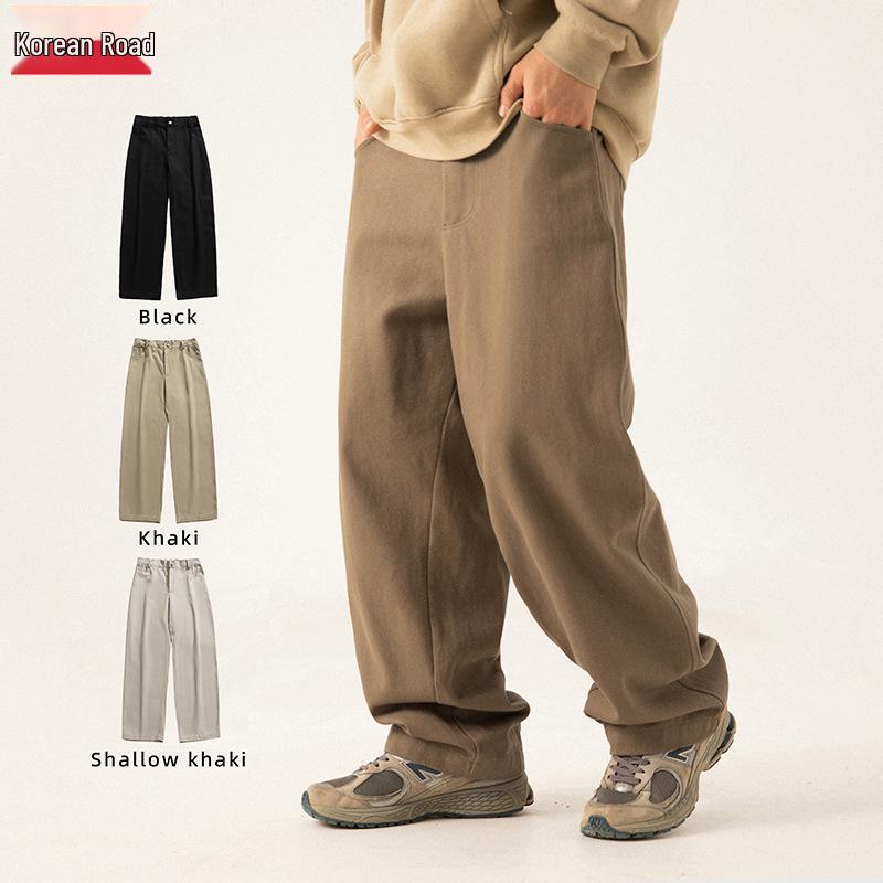 

Men s 2025 Spring Straight-Leg Textured Twill Casual Pants: Sporty, Retro, Versatile, Loose Fit. 2XL чорний