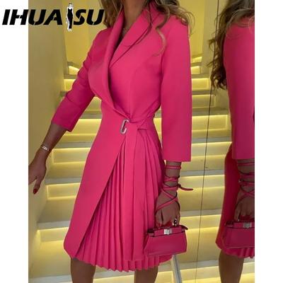V-Neck Fashion Strap Waist In Mid-sleeve Pleated Dress Women