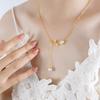 White Sea Shell Floral Shape Tulip Flower Imitation Pearl Fringed Retro Necklace Titanium Steel Girl Girlfriend