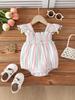 Girls' Striped Summer Sundress 2025 - Korean Style Flutter Sleeve Romper