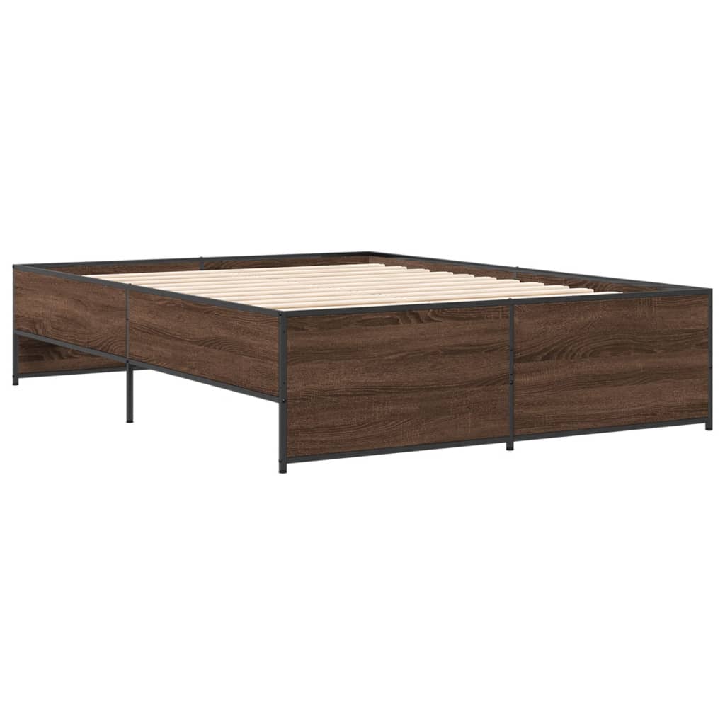 Brown Bed Frame with Oak Effect 120 x 190 cm Wood Based Panel & Metal