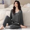 Women's Modal Pajamas with Chest Pad - Long Sleeve & Pants Set for Spring/Autumn - Wear Indoors or Outdoors