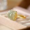 Elegant Retro Open Ring: Ethnic Style with Auspicious Cloud Pattern and Imitation Hetian Jade