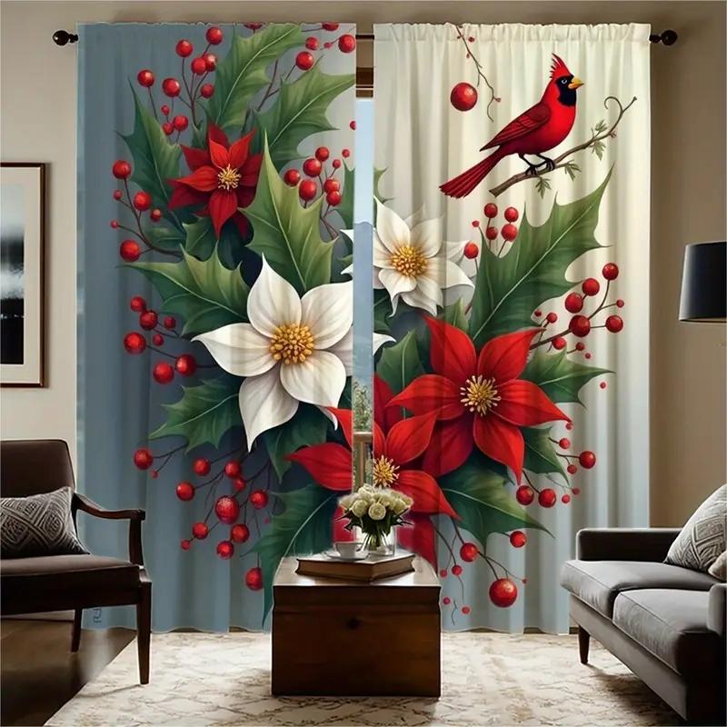 2 Pcs Flowers and Birds print curtains,suitable for bedroom,living room kitchen decoration,home decoration,window decoration