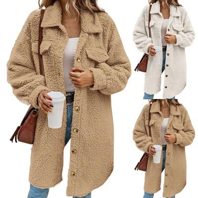 Women's Fashion Solid Color Long Sleeve Open Button Lapel Plush Coat Loose Temperament Long Coat