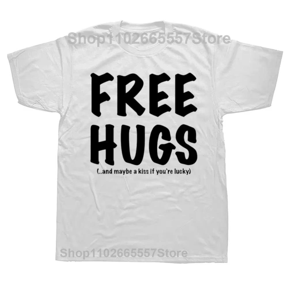 Trička s grafickým potiskem Free Hugs And Maybe A Kiss Pánská Nadměrná Nová Vtipná Letní Hip Hop s Krátkým Rukávem a Kulatým Výstřihem