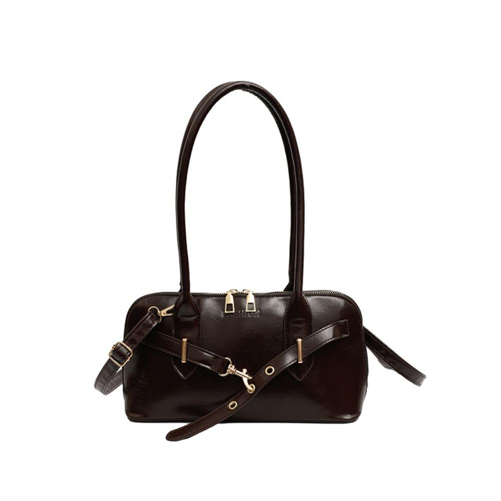 Korean Style Retro Shoulder Bag Solid Color Bowling Bag Fashionable Underarm Bag  Travel