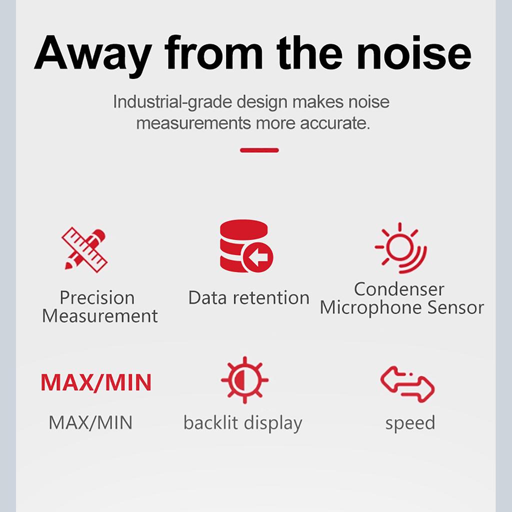 WDigital Sound Level Meter Noise Meter with Backlit Display Noise Decibel Reader 30DB 130DB Range Data Hold Function