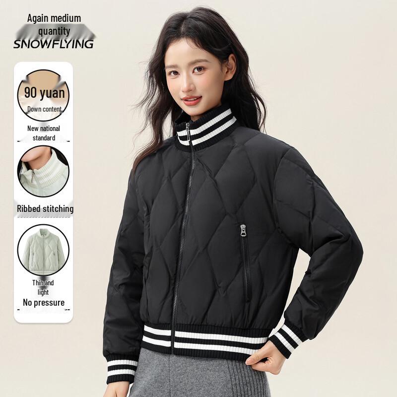 

Women s Ribbed Stand Collar Short Winter Down Jacket