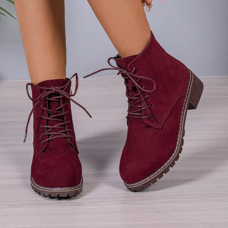 Elegant minimalist women's boots autumn winter new round toe lace up women's shoes fashionable versatile warm women's boots