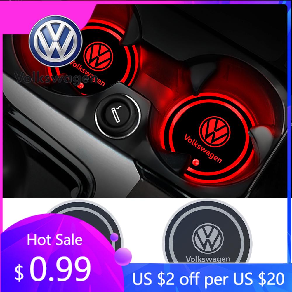 For VW Volkswagen Jetta MK5 Golf 2pcs Car Luminous Coasters Water Cup Mat Holder Auto Styling For Volkswagen VW GTI Jetta Golf B