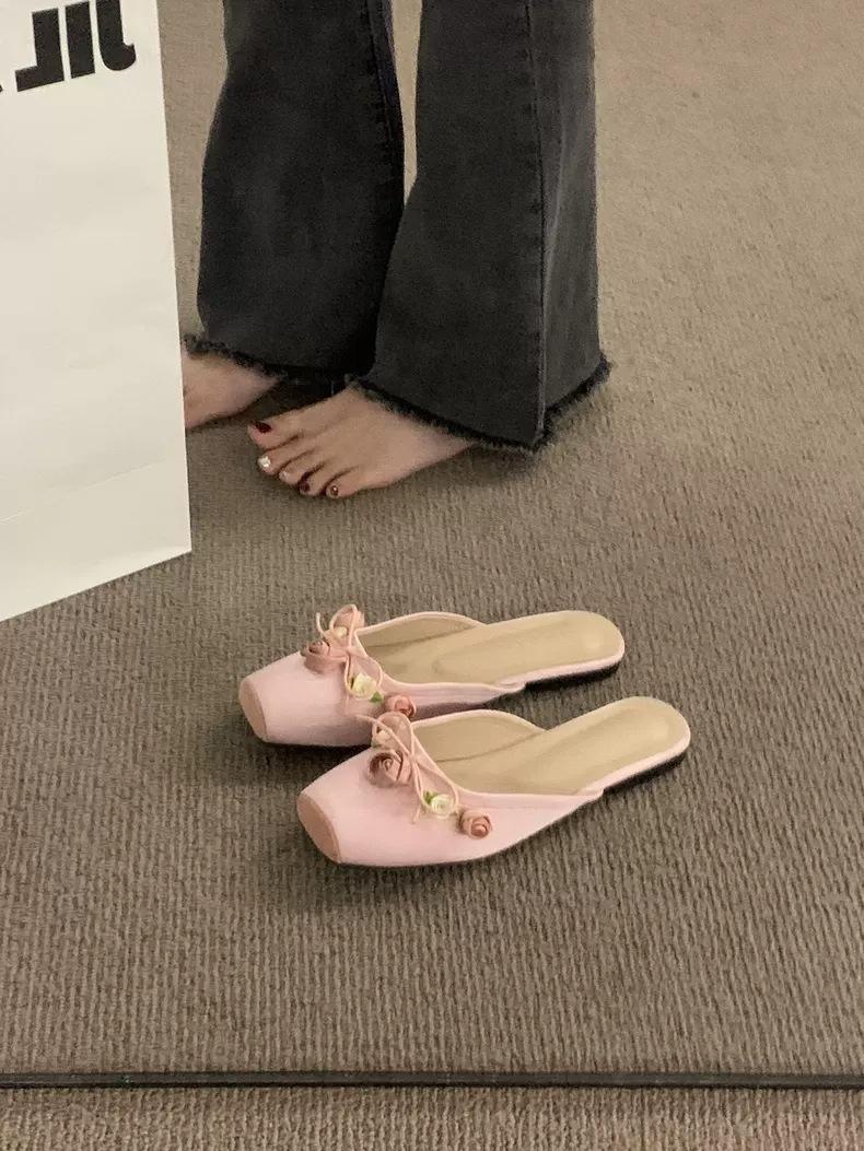 

Женские полутапочки, весенние новые туфли на плоской подошве с сумкой на носке, одинарная обувь, носить сандалии, розовые женские туфли 40 розовый