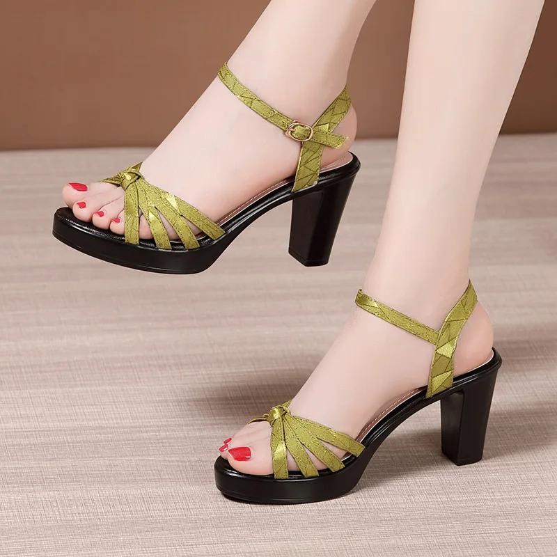 8cm 10cm Small Size 32-43 Fashion Office Ladies Platform Shoes Summer 2025 Block High Heels Sandals for Model Daily Mom