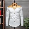 Camicia da uomo con colletto, manica lunga, satinata, design a blocchi di colore individuali, top a camicia, bottoni, abbottonatura, camicia, abbigliamento quotidiano, per vacanze, strada, lavoro