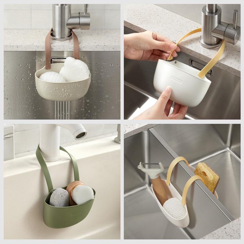 Kitchen Two-sided Sink Drain Basket Faucet Hanging Type Storage Basket Cleaning Tool Sponge Drainage Rack Kitchen Accessories