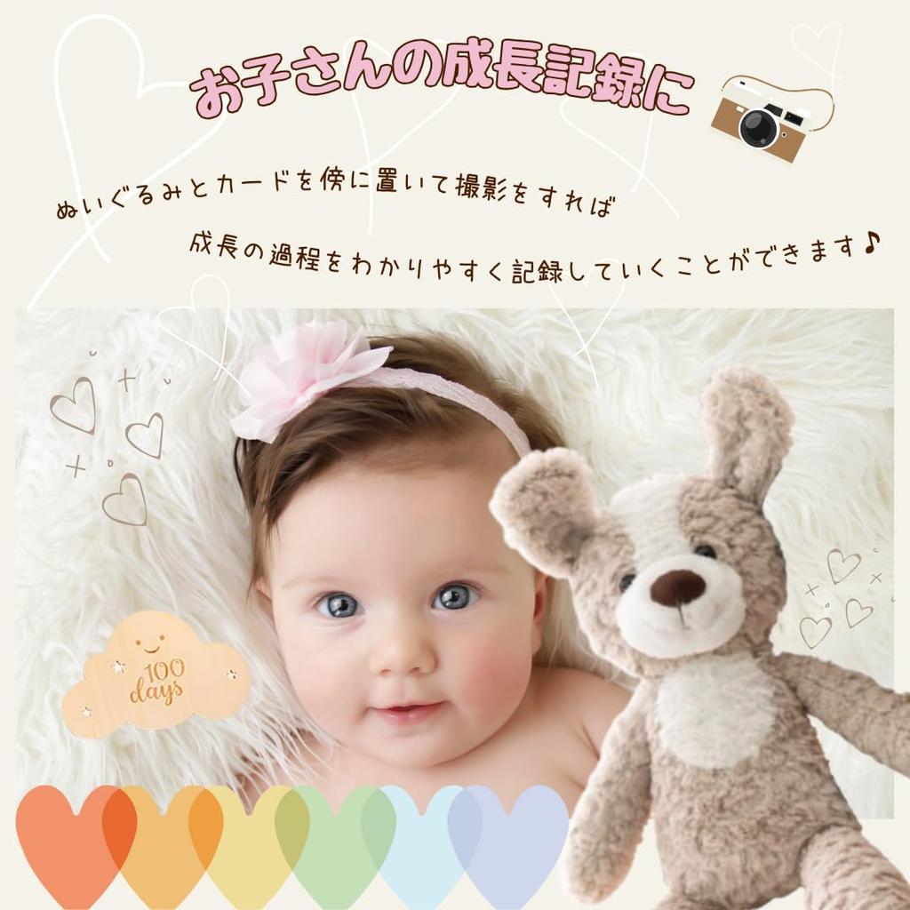 MIHI Plüsch Monatskarte aus Holz (Wolkenform) Set [Authentisch, Lebensmittelsicherheitsgesetz konform] Tier, Flauschig, Erstes Spielzeug, Buchstabenbanner (Elefant)