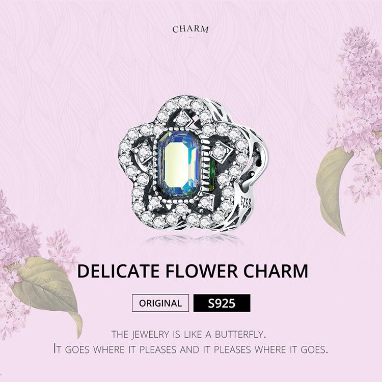 Bamoer 925 Sterling Silver Delicate Flower Charm Fit for Women Shining Stone Charms Original Bracelet & Bangle Fine Jewelry Gift