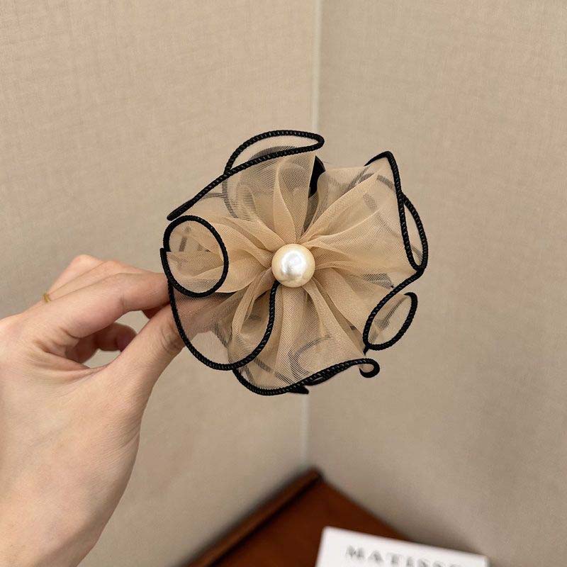 

Винтажная черная сетчатая заколка для волос с цветком и жемчугом для женщин, элегантная заколка-бант для хвостика, косы, головной убор, аксессуары для волос