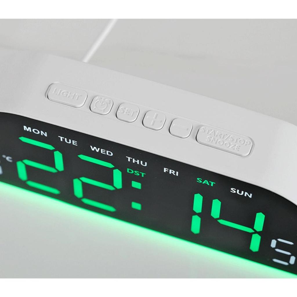 LED Digital Alarm Clock Temperature Week Date Display Timer Brightness Adjustment Electronic Table Clock with Ambient Light