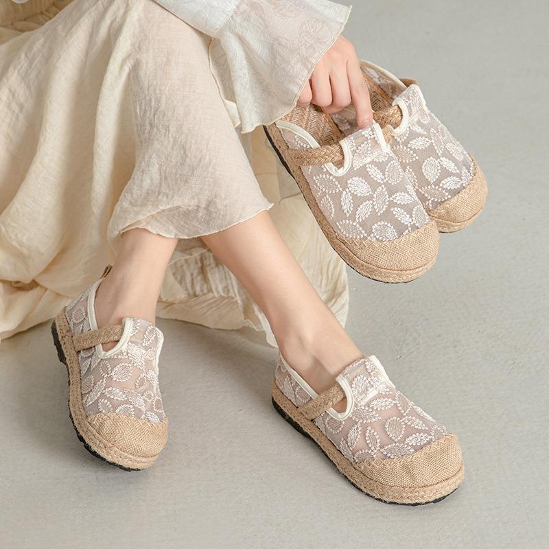Cloth Shoes Women's Shoes Summer New Linen Woven Retro Embroidered Slippers One Pedal and Half Drag Women's Shoes