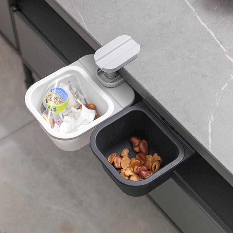 Black Rotating Desktop Waste Bin Feature Simple Open Close Mechanism Desk Waste Bin For Kitchen And Desk Organization