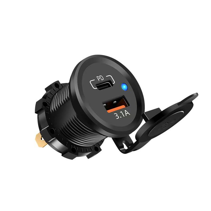 Car Charger with Independent Switch, Fast Charging QC 3.0 PD+USB for Cross-Border & Modified Vehicles