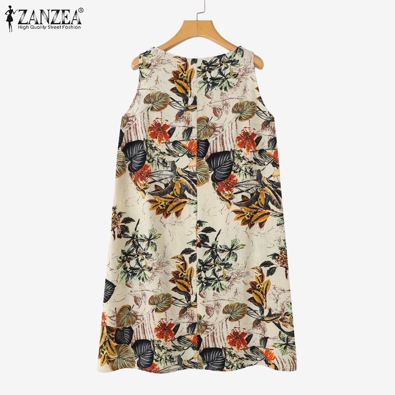 ZANZEA Dámské ležérní šaty s výstřihem do V a bez rukávů s volným květinovým potiskem