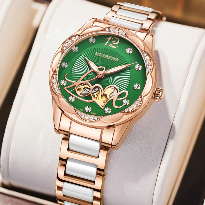 ORKINA Original Purple Women's Wristwatches Luxury Watches for Ladies Waterproof Stainless Steel Mechanical Woman Wrist watch