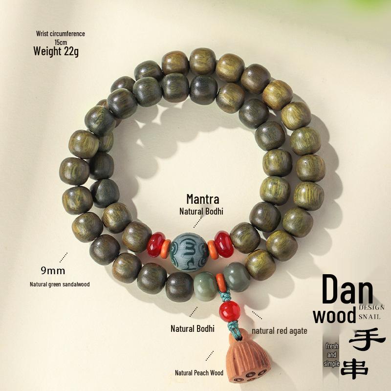 Náramek z krémového topazu s kořenem bodhi: Unisexové buddhistické korálky s dvojitým kruhem a motivem počítadla a lotosu