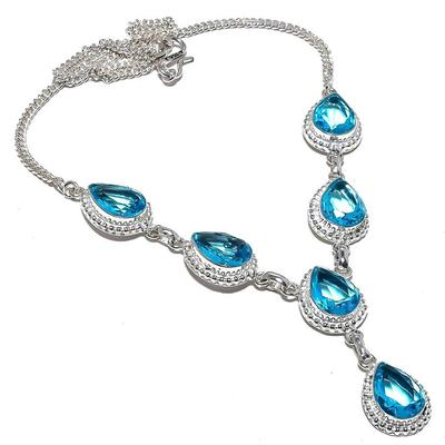 Blue Topaz 925 Sterling Silver Plated Silver Handmade Jewelry Necklace 16-18" Beautiful Gift