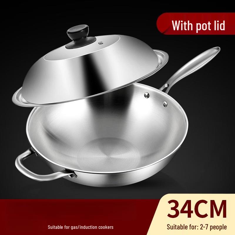 

ZISIZ 316 Stainless Steel 34cm Non-stick Wok with Lid