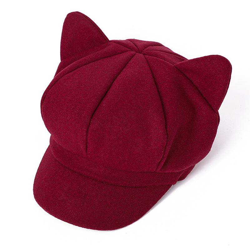 Beret Winter Hats for Women Solid Plain Cute Cat Ear Octagonal Newsboy Cap Ladies Casual Winter Beret Women Painter Cap Vintage