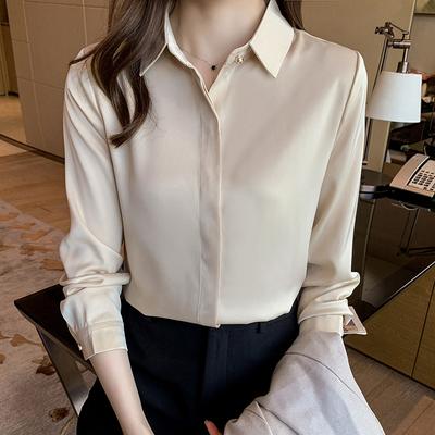 Satin Shirt for Women Long-sleeved Spring and Autumn Professional Formal Wear Design Soft Glutinous Drooping Anti-wrinkle Top