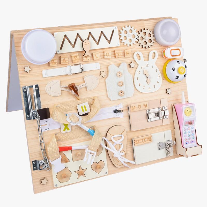 Montessori Children'S Wooden Double-Sided Drawing Board Busy Board Unlocking Wearing Shoes Clock Puzzle Multi-Functional Enlightenment Science And Toy